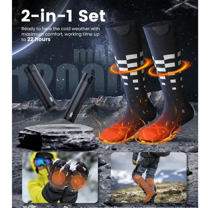 Heated Set Rechargeable - Heated Socks And Hand Warmers For Men - 2 Packs 6000mAh Electric Foot Warmers - Gifts For Camping, Hunting, Fishing And Outdoor Activities - Christmas Stocking Stuffers